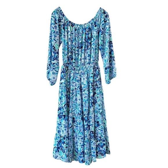 LILLY PULITZER Jennie Off The Shoulder Midi Dress Blue Iris Size M - Picture 2 of 7